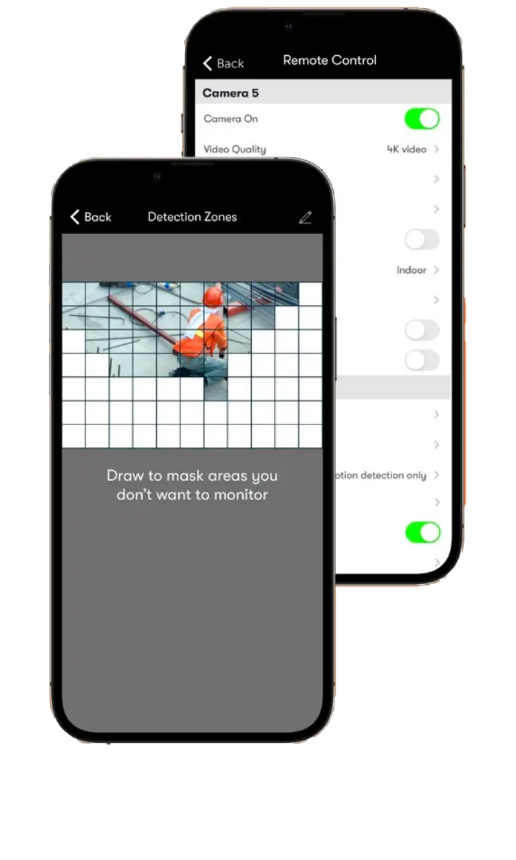 JobCam app showing detection zone configuration