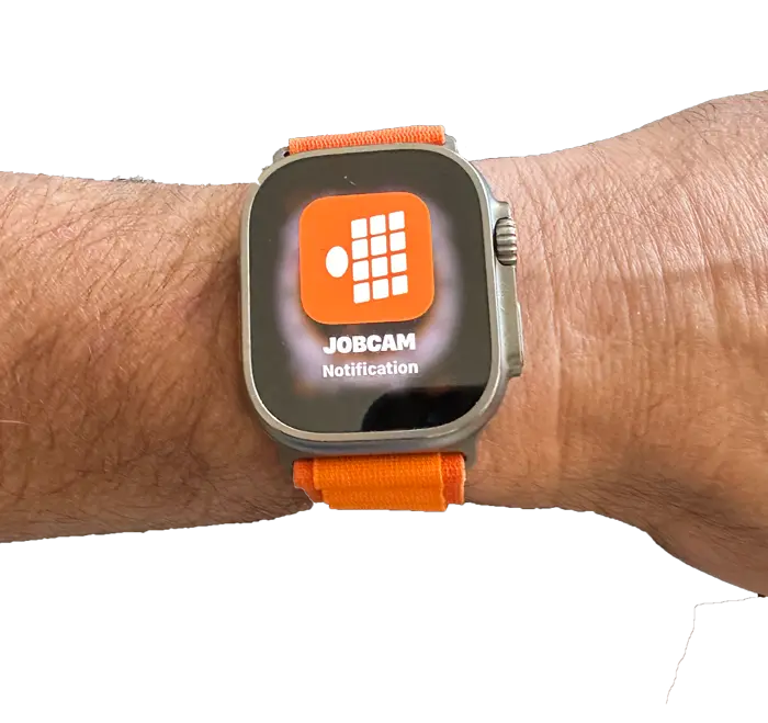 JobCam app notification on Apple Watch Ultra showing motion alert